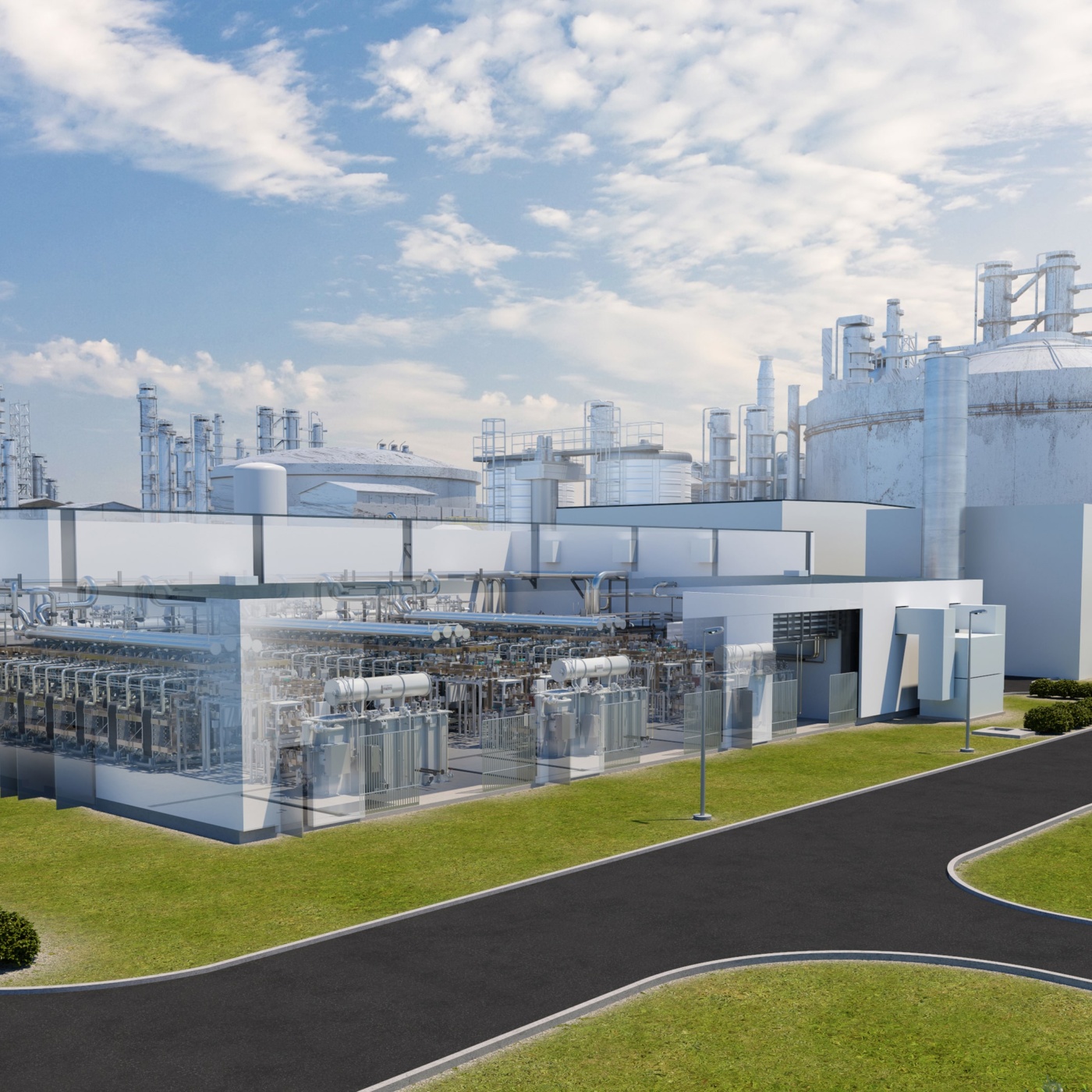 Darstellung der zukünftig am Standort der BASF in Ludwigshafen integrierten Wasserelektrolyse