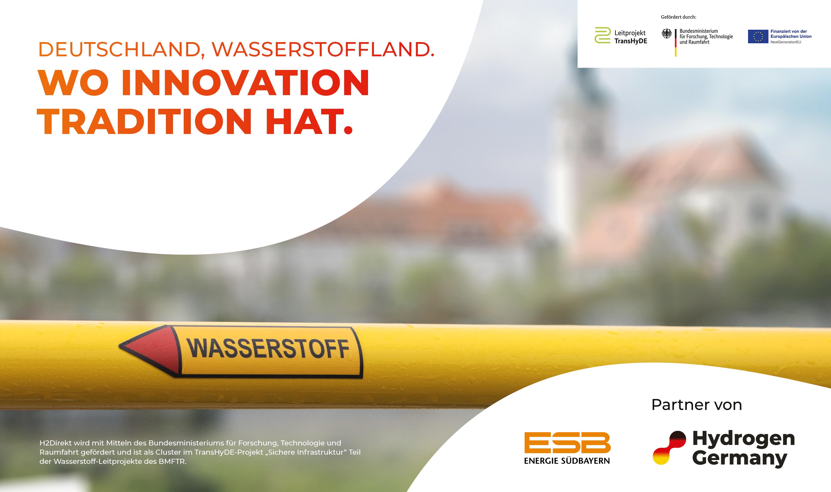 Hydrogen Germany Partner-Kampagnenmotiv der ESB: Deutschland, Wasserstoffland. Wo Innovation Tradition hat.