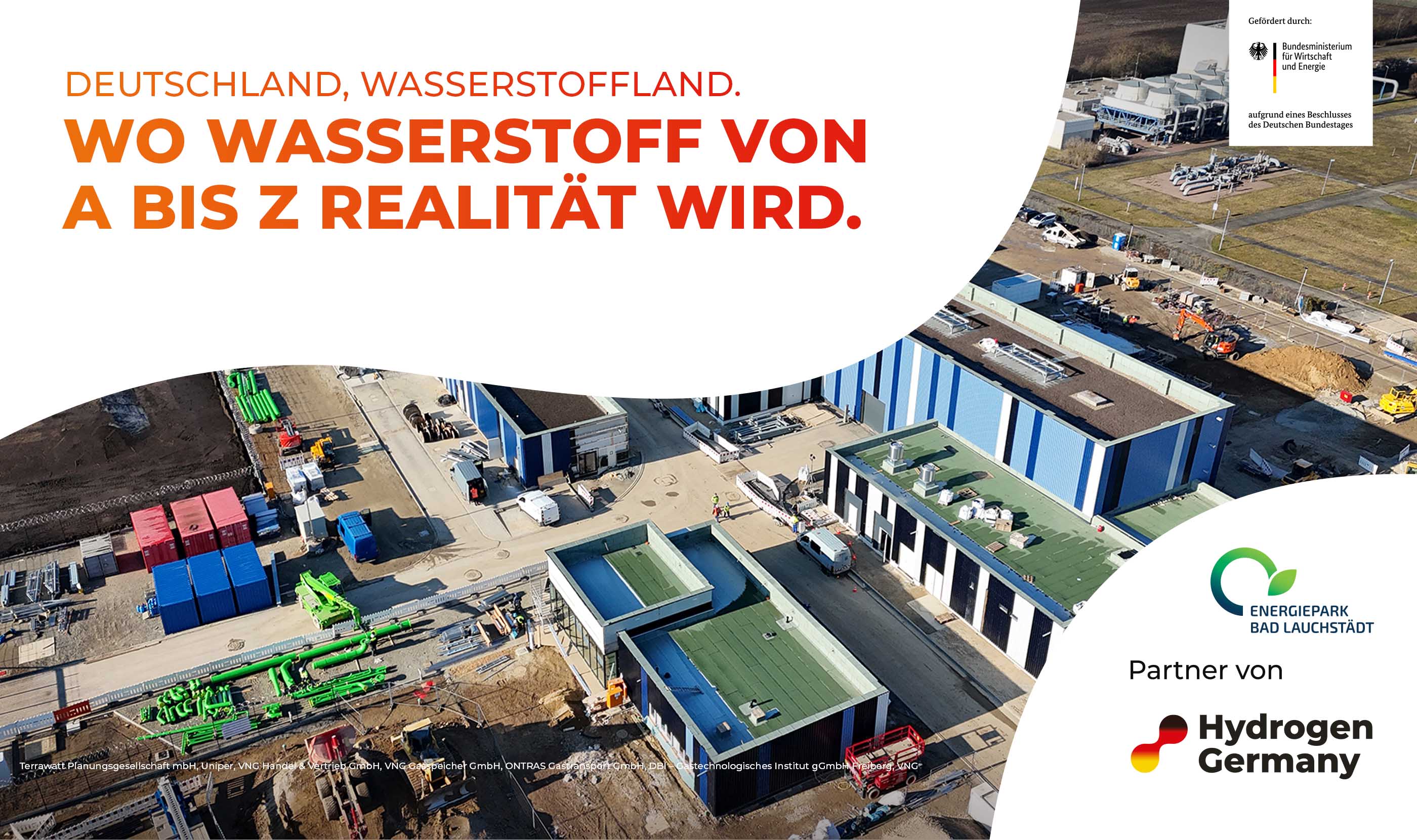 Hydrogen Germany Partner-Kampagnenmotiv der Ontras für den Energiepark Bad Lauchstädt: Deutschland, Wasserstoffland. Wo Wasserstoff von A bis Z Realität wird.